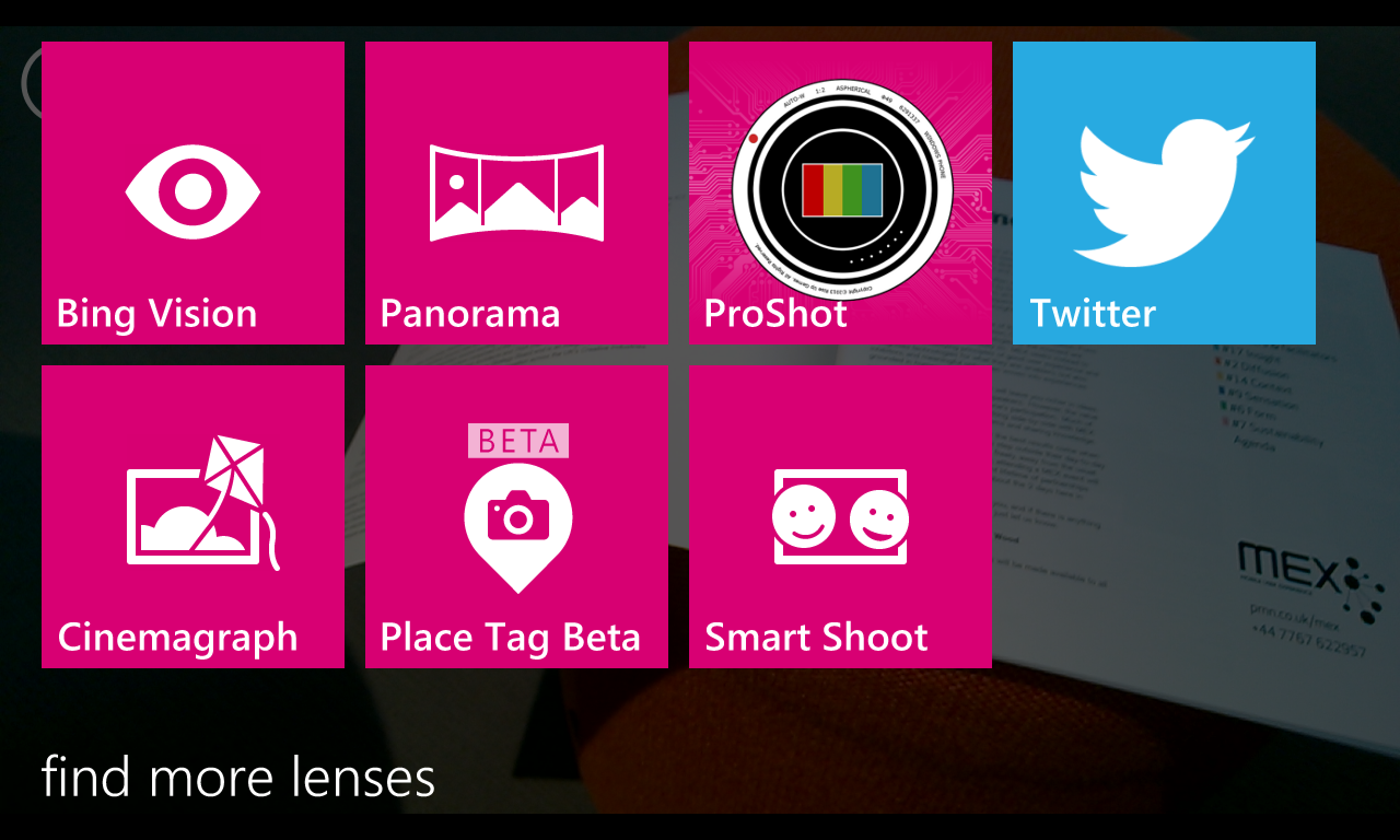 Lenses system on Windows Phone Nokia Lumia 920